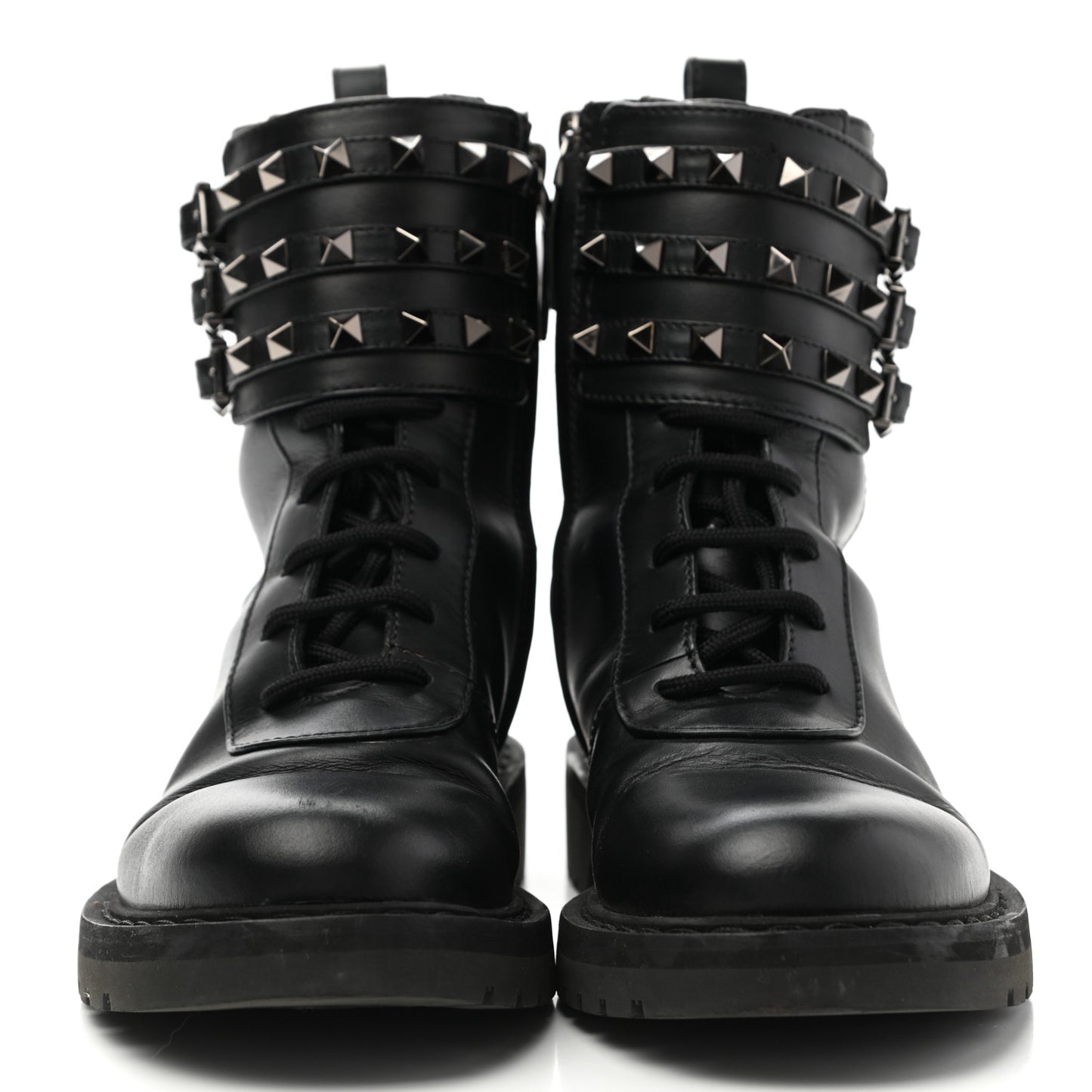 Calfskin Rockstud 20mm Combat Boots 36 Black