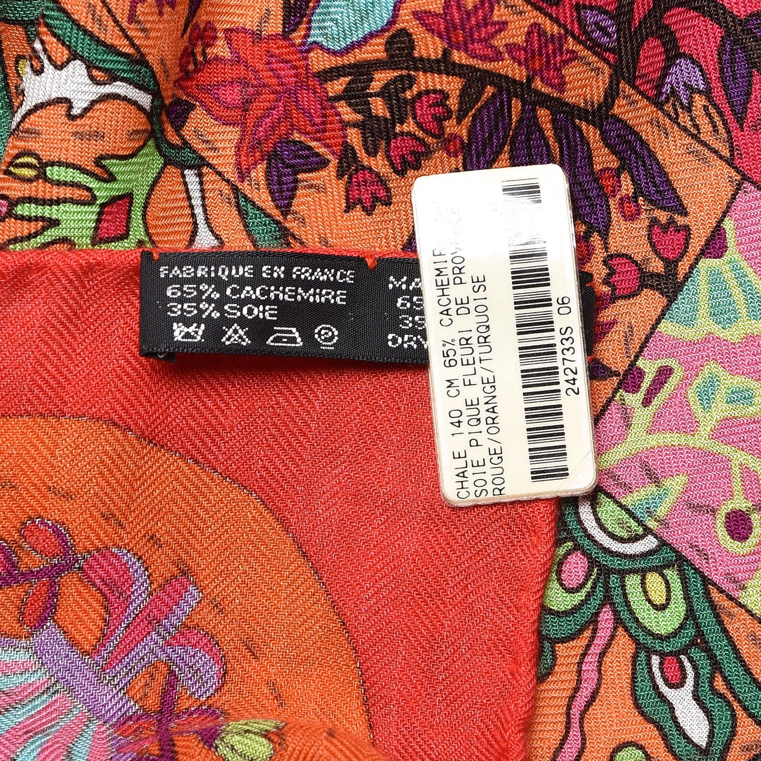 Hermes Cashmere Silk Pique Fleuri de Provence Shawl 140 Rouge Orange Turquiose 3 of 6