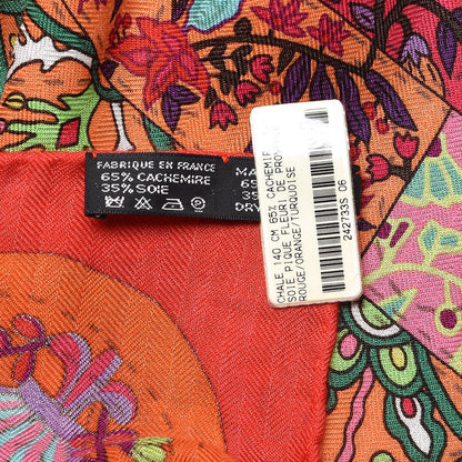 Hermes Cashmere Silk Pique Fleuri de Provence Shawl 140 Rouge Orange Turquiose 3 of 6