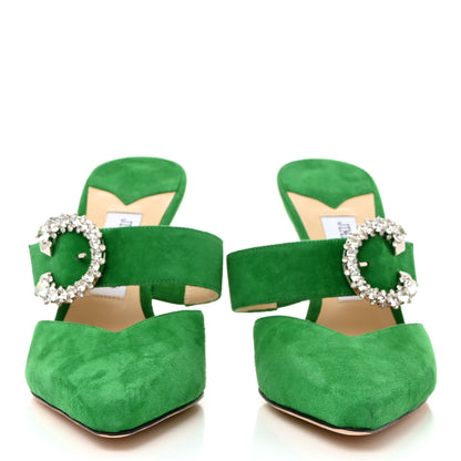 Jimmy Choo Suede Crystal Marta 90 Mules 39.5 Malachite 2 of 10