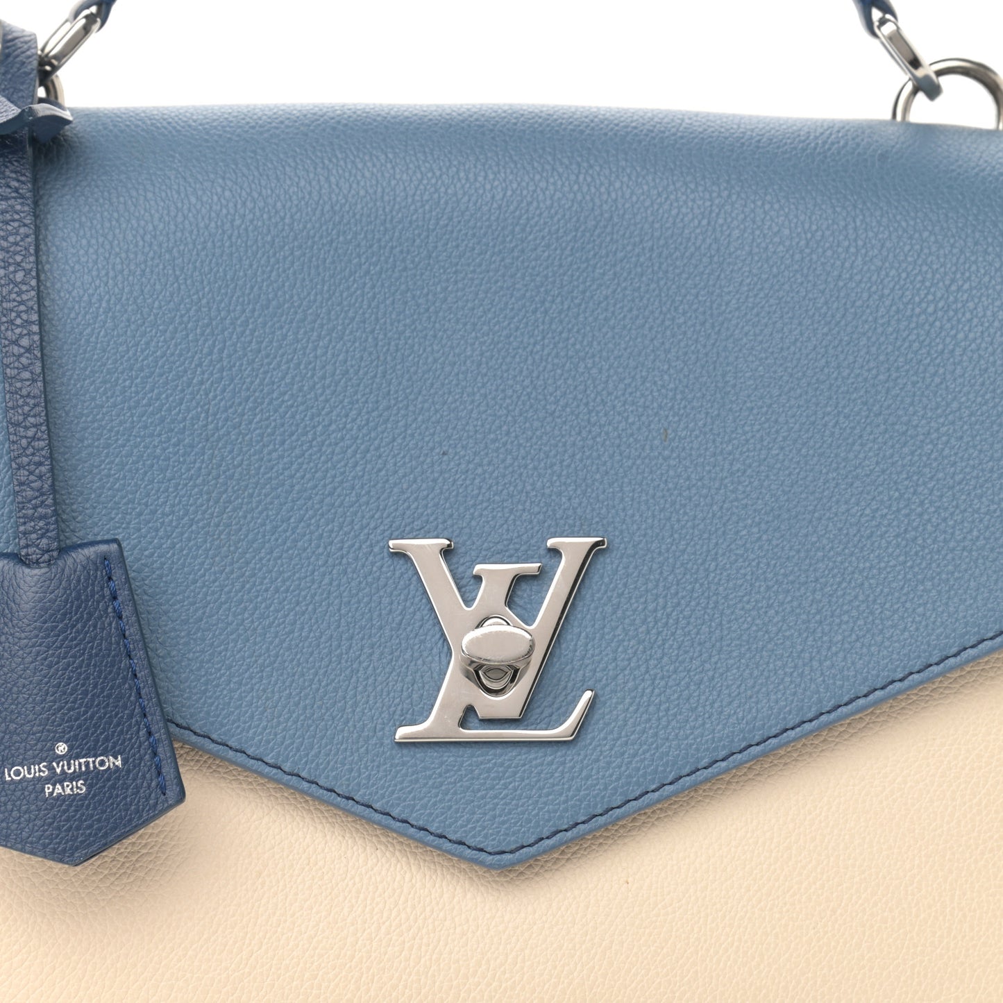 Soft Calfskin My Lockme Top Handle Blue Jean Creme