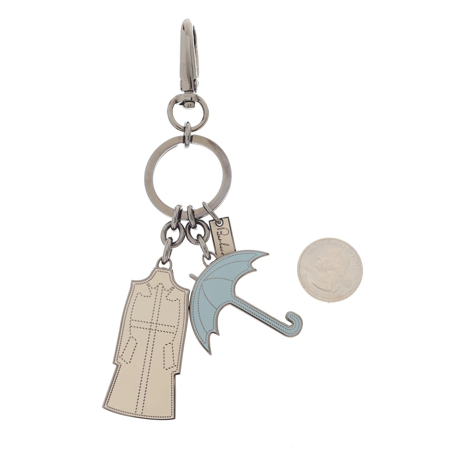 Burberry Trench Coat Umbrella Key Chain Bag Charm Gunmetal 2 of 3