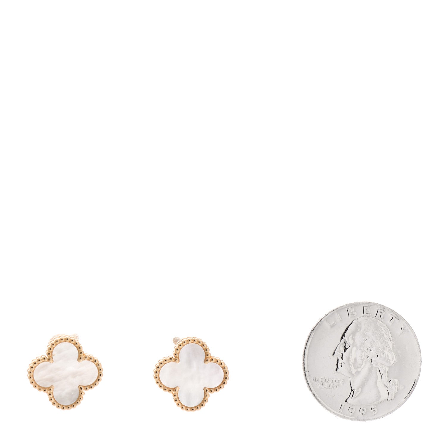 Van Cleef & Arpels 18K Yellow Gold Mother of Pearl Vintage Alhambra Earrings 2 of 5