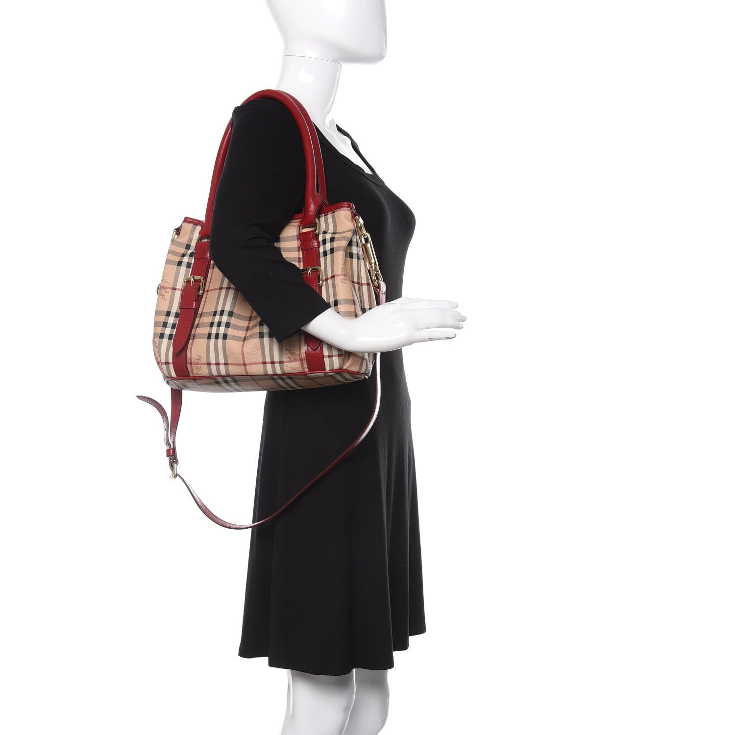 Burberry Haymarket Check Small Northfield Tote Military Red 3 of 11