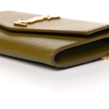 Saint Laurent Grain De Poudre Monogram Uptown Chain Wallet Olive 9 of 10