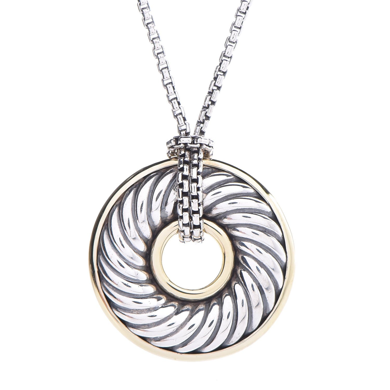 David Yurman Sterling Silver 18K Yellow Gold 19mm Cable Disc Necklace 4 of 5