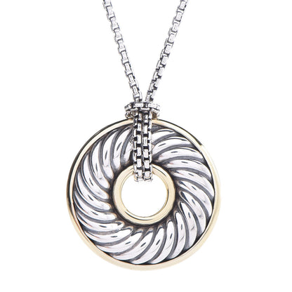 David Yurman Sterling Silver 18K Yellow Gold 19mm Cable Disc Necklace 4 of 5