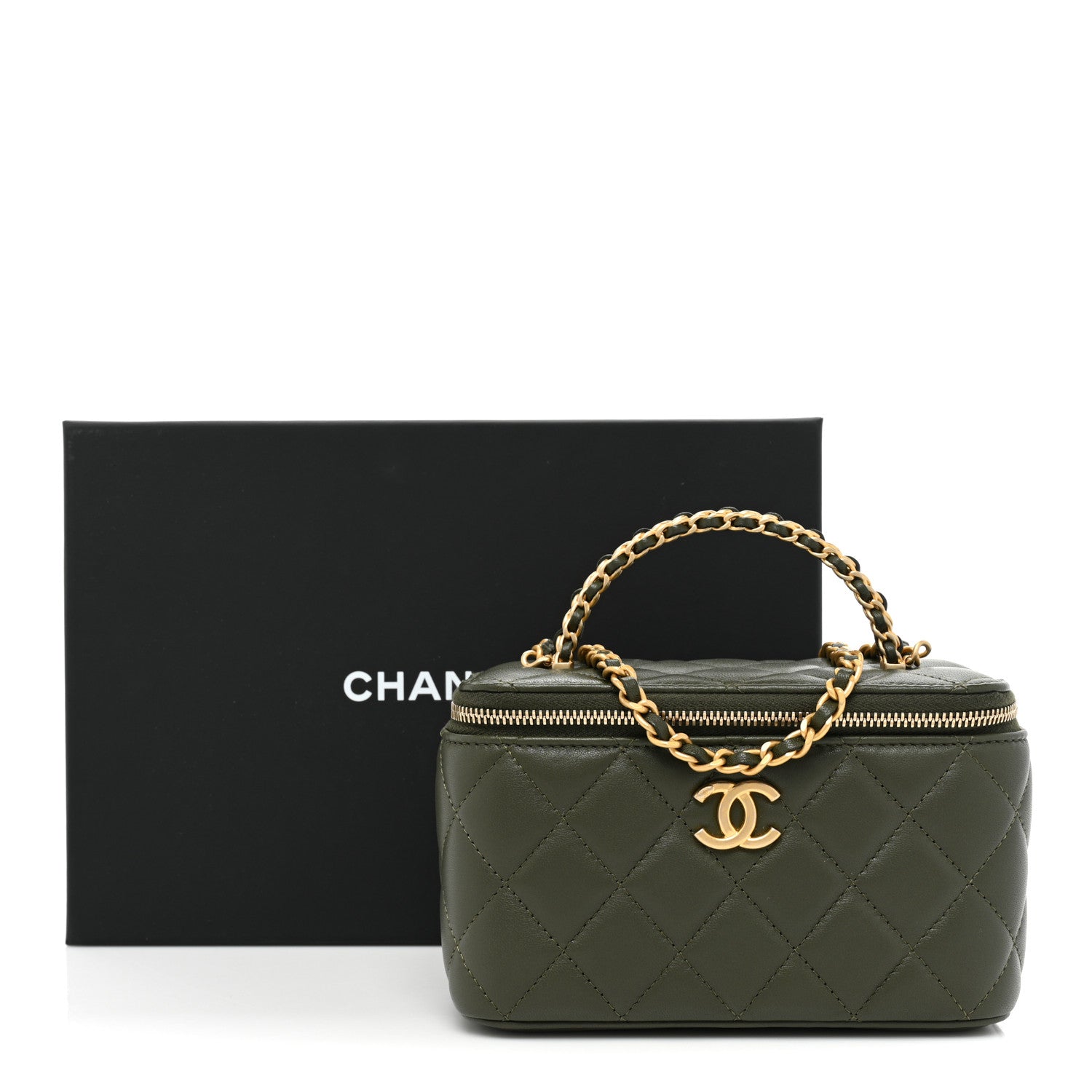 Chanel Lambskin Quilted Pick Me Up Vanity Case Khaki 10 of 10