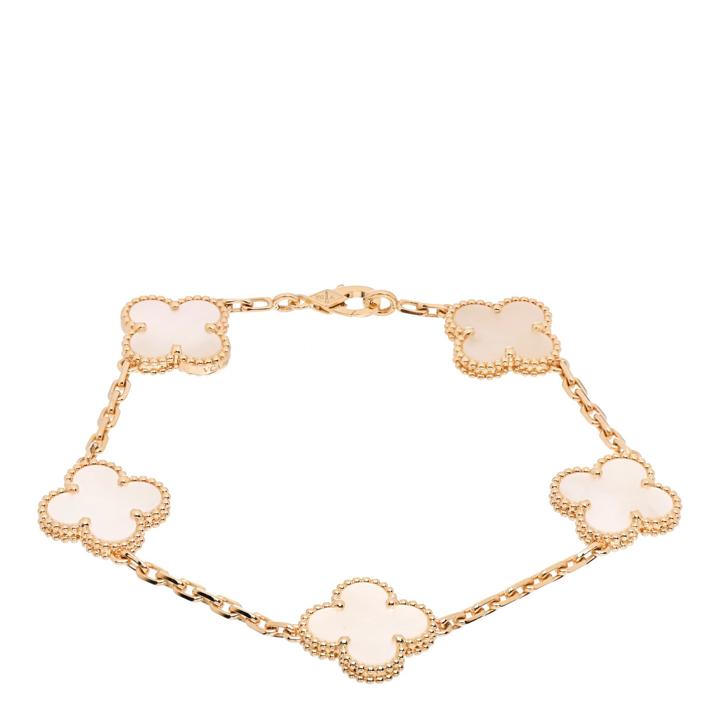 18K Yellow Gold Mother of Pearl 5 Motifs Vintage Alhambra Bracelet