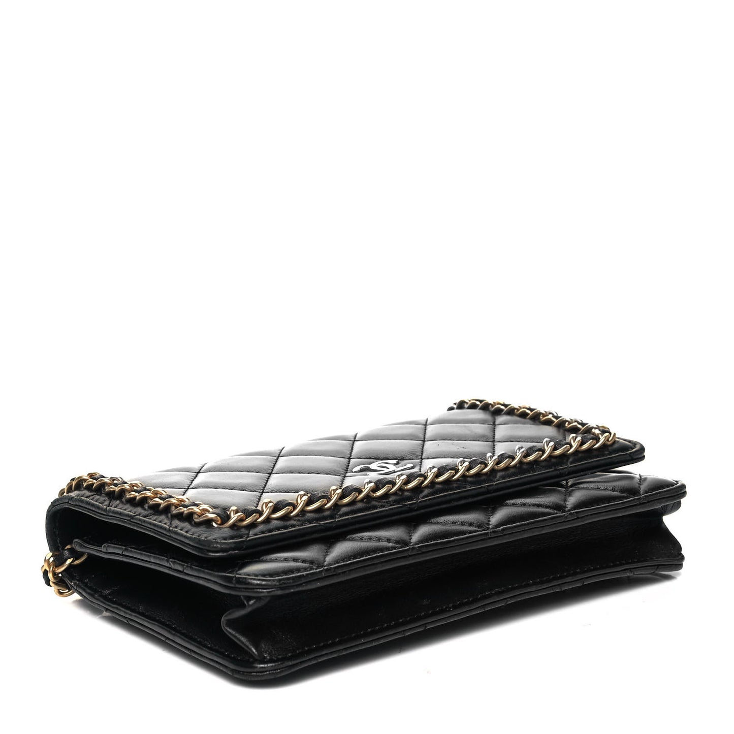 Lambskin Quilted Chain Around Wallet On Chain WOC Black
