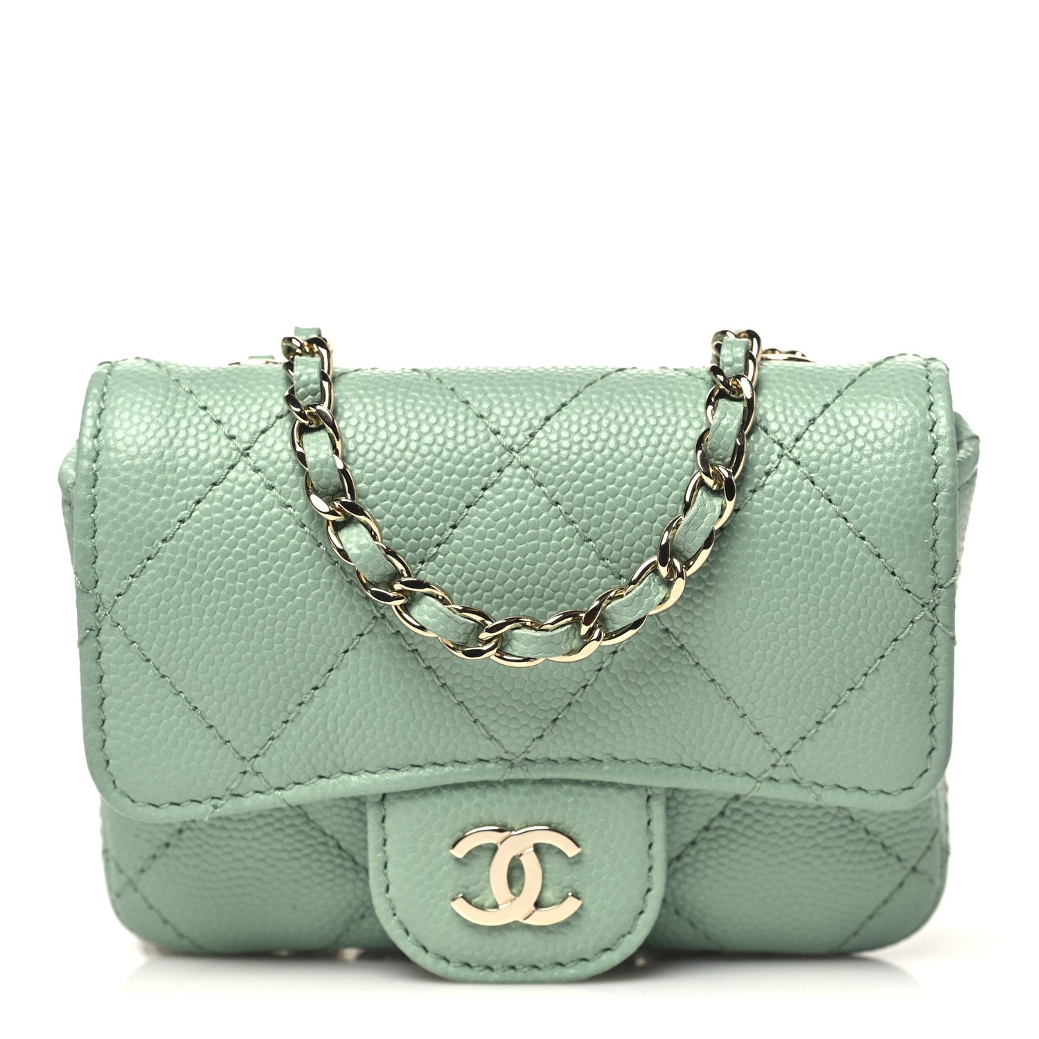 Chanel Caviar Quilted Mini Chain Belt Bag Light Green 1 of 10