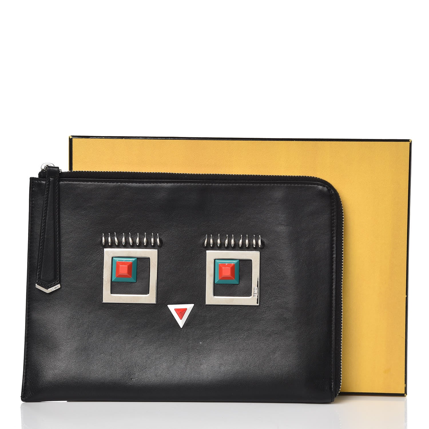 Fendi Vitello Century Hypnoteyes Zip Around Pouch Black 9 of 9