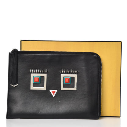 Fendi Vitello Century Hypnoteyes Zip Around Pouch Black 9 of 9