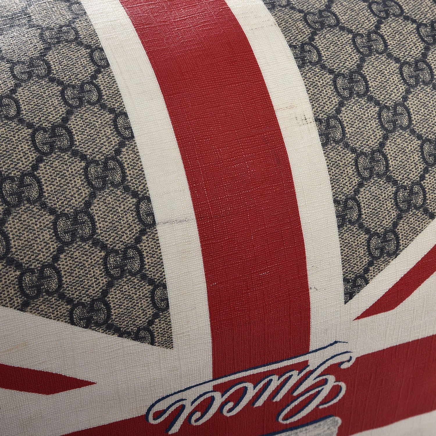 Gucci GG Plus Monogram Large Sloaney Union Jack British Flag Boston Duffle Tote Blue 23 of 24