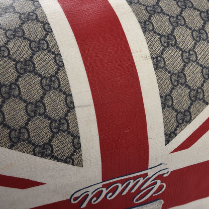 Gucci GG Plus Monogram Large Sloaney Union Jack British Flag Boston Duffle Tote Blue 23 of 24