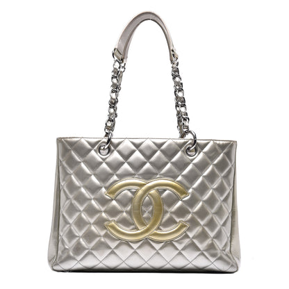 Chanel Patent Quilted Grand Shopping Tote GST Silver Gold 1 of 11
