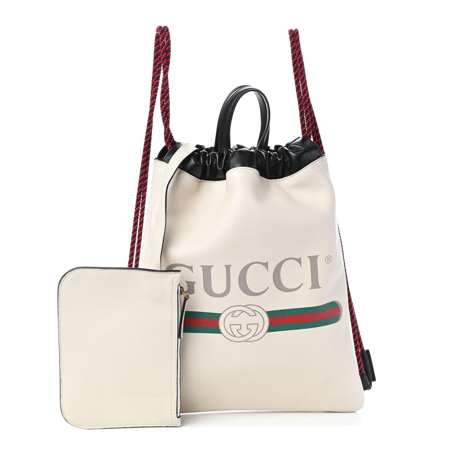 Calfskin Logo Drawstring Backpack Mystic White