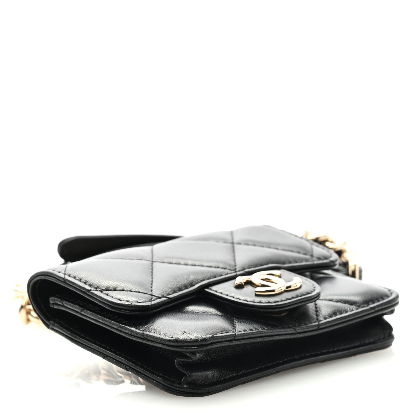 Lambskin Quilted Elegant Chain Mini Flap Belt Bag Black