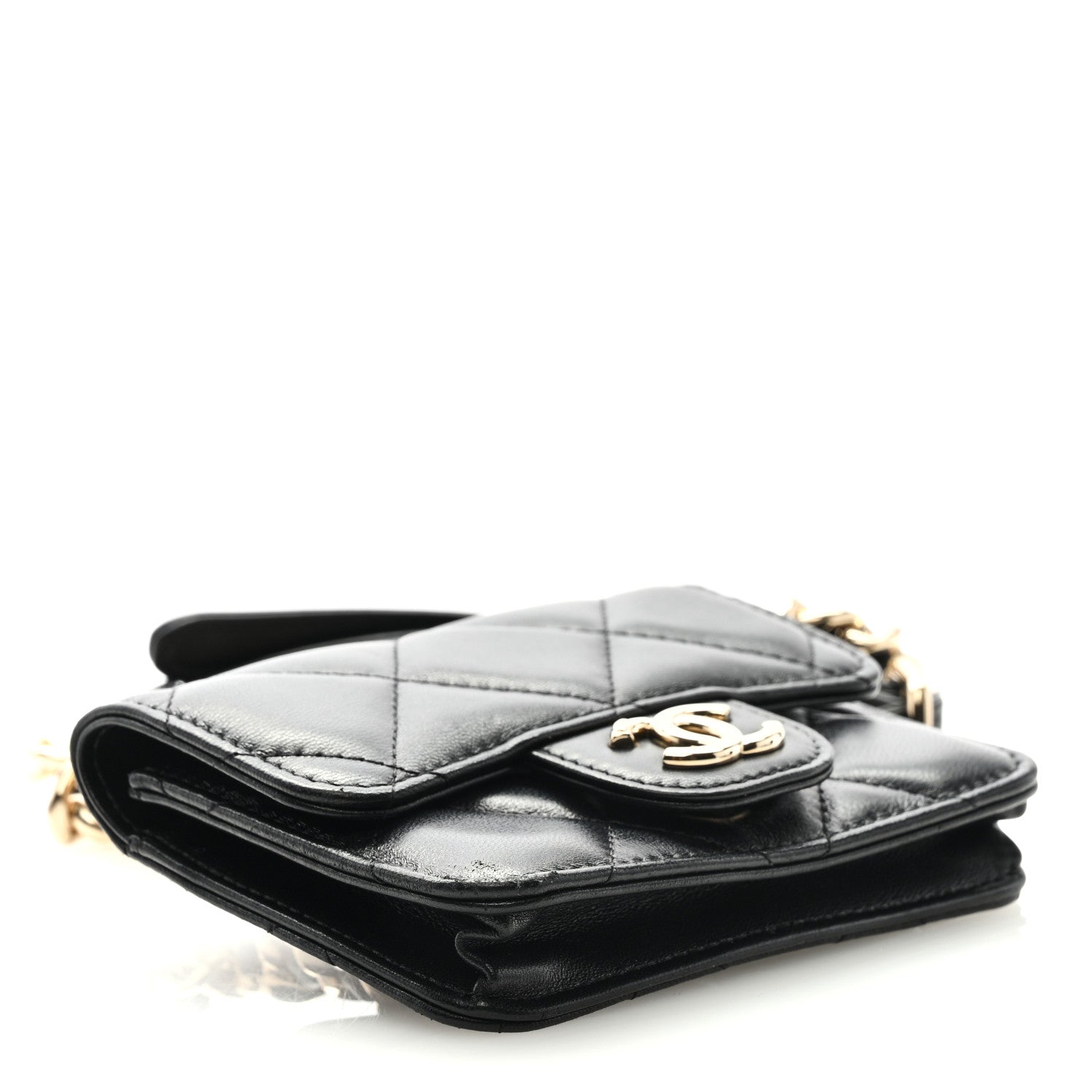 Chanel Lambskin Quilted Elegant Chain Mini Flap Belt Bag Black 4 of 10
