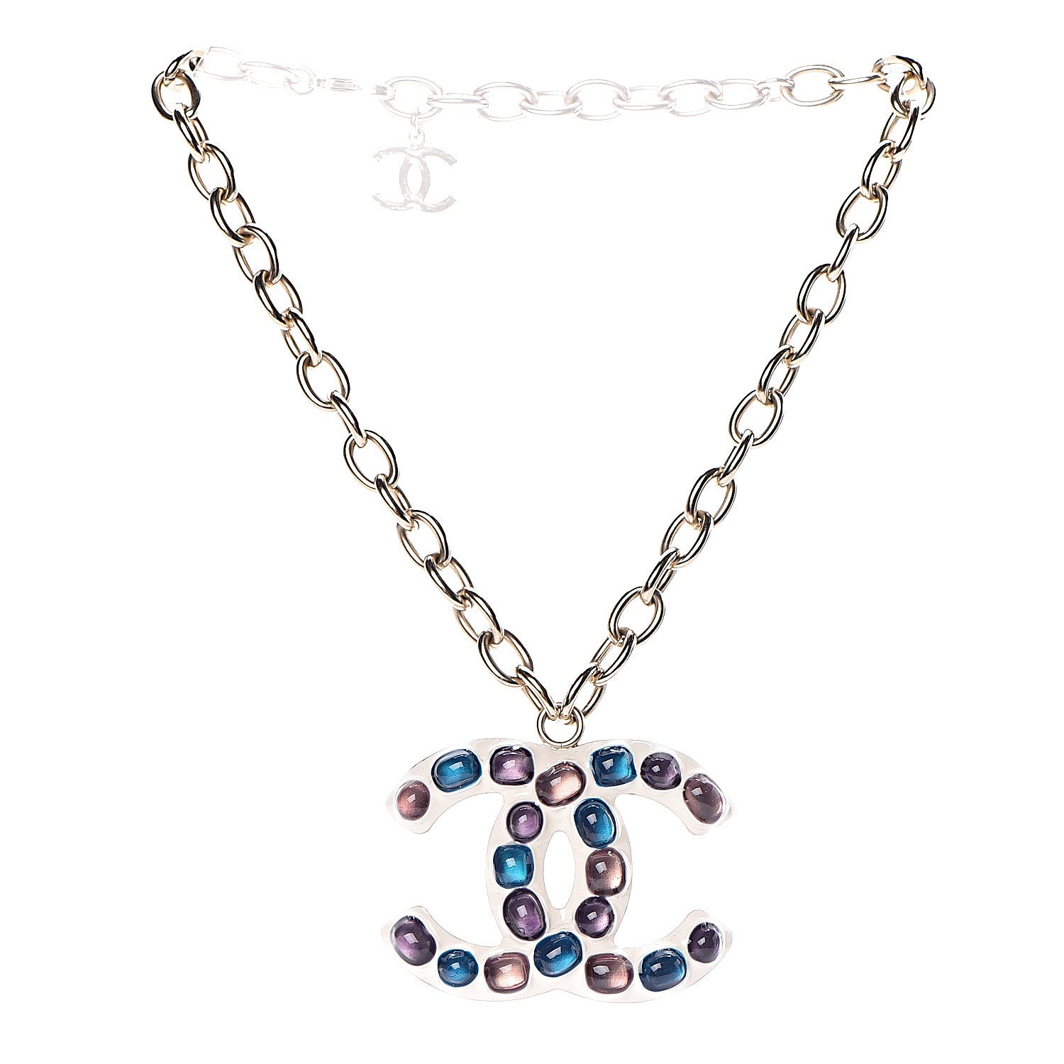 Chanel Beaded Large CC Pendant Necklace Gold Multicolor 3 of 5