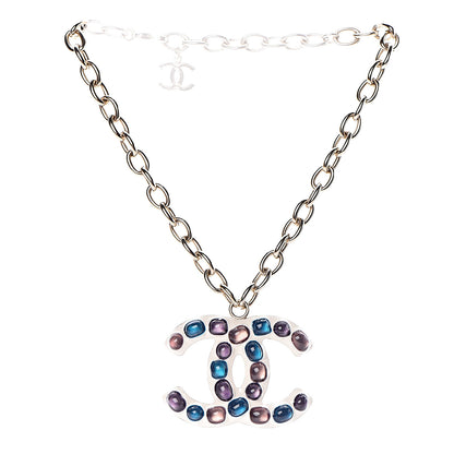 Chanel Beaded Large CC Pendant Necklace Gold Multicolor 3 of 5