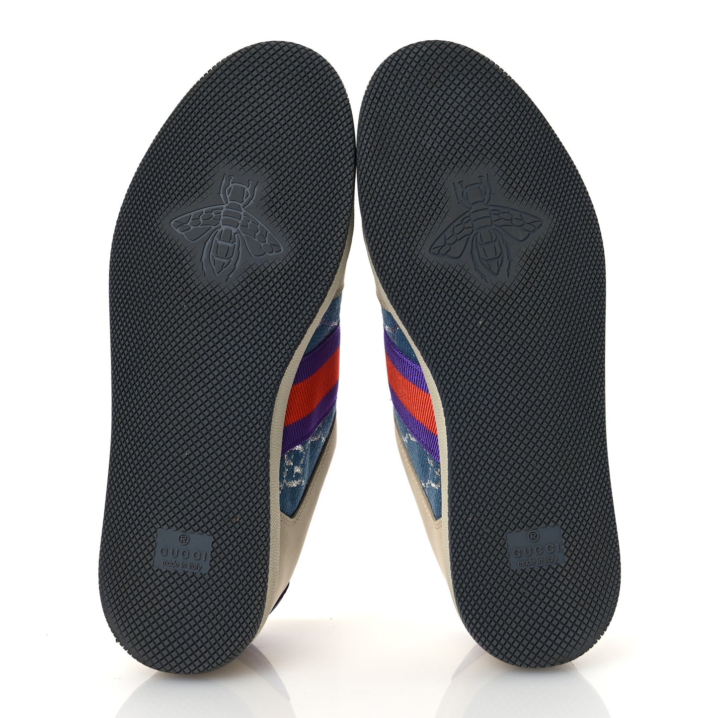 Calfskin Lame GG Monogram Web Womens Screener Sneakers 39.5 Blue Silver Dusty Milk Shine Purple