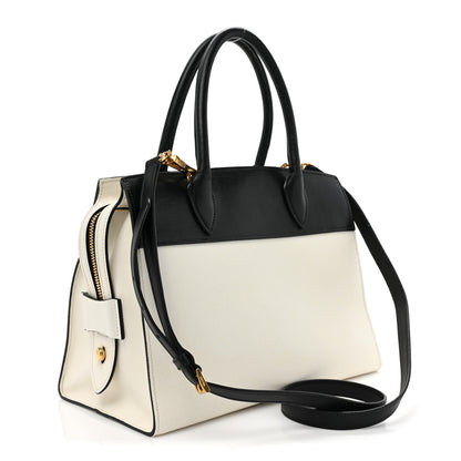 Prada Saffiano City Calfskin Medium Esplanade White Black 2 of 8