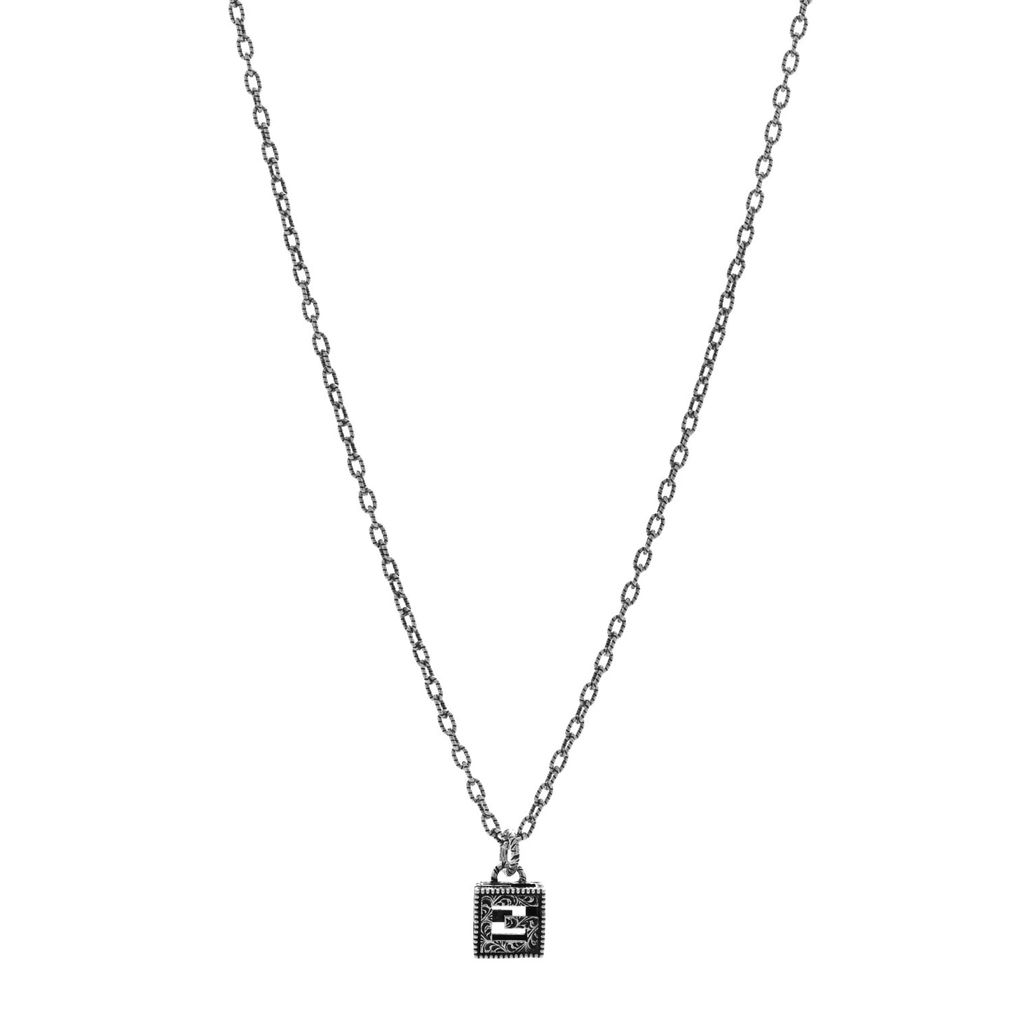 Sterling Silver Textured Interlocking G Square Pendant Necklace