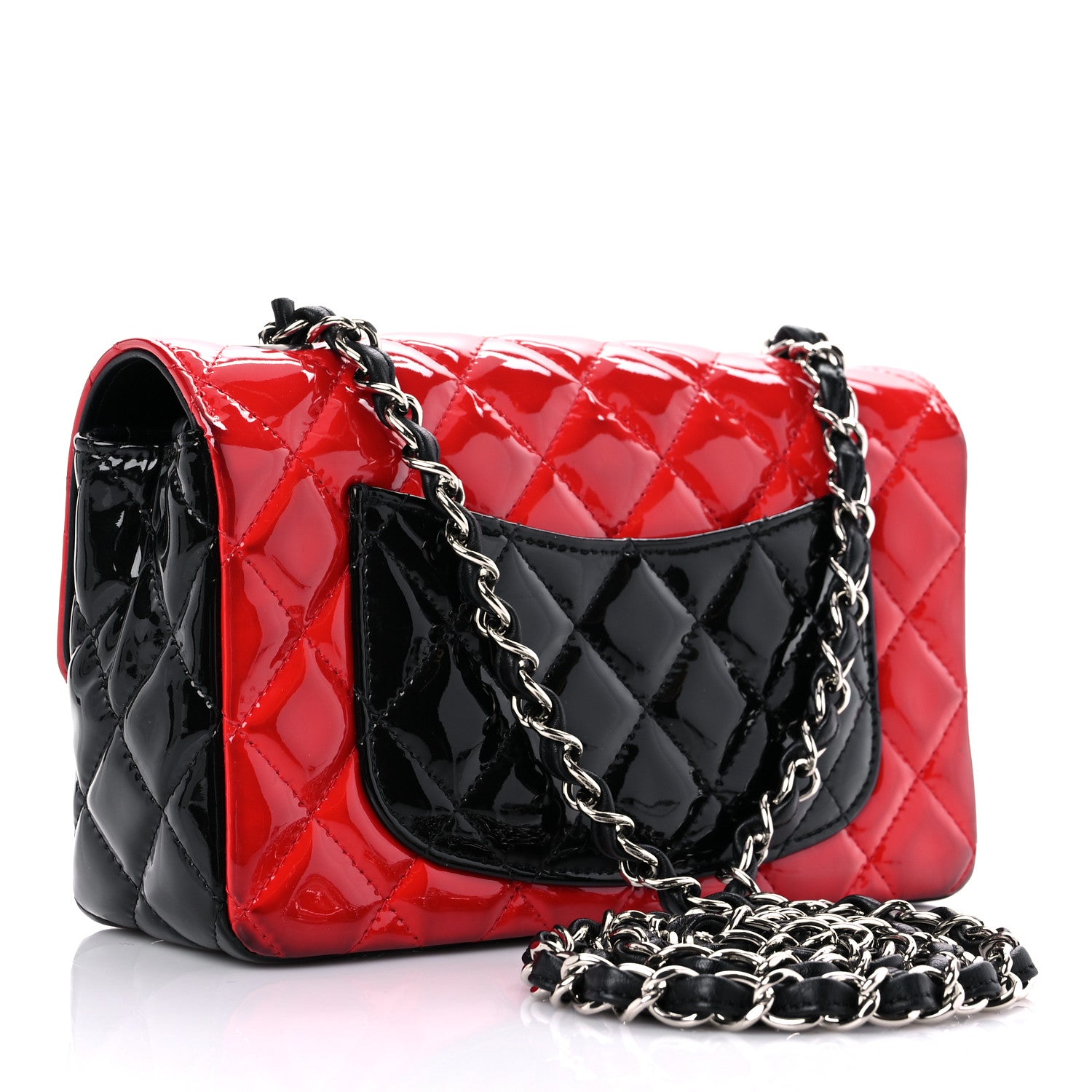 Chanel Patent Calfskin Quilted Bi-Color Mini Rectangular Flap Red Black 3 of 13