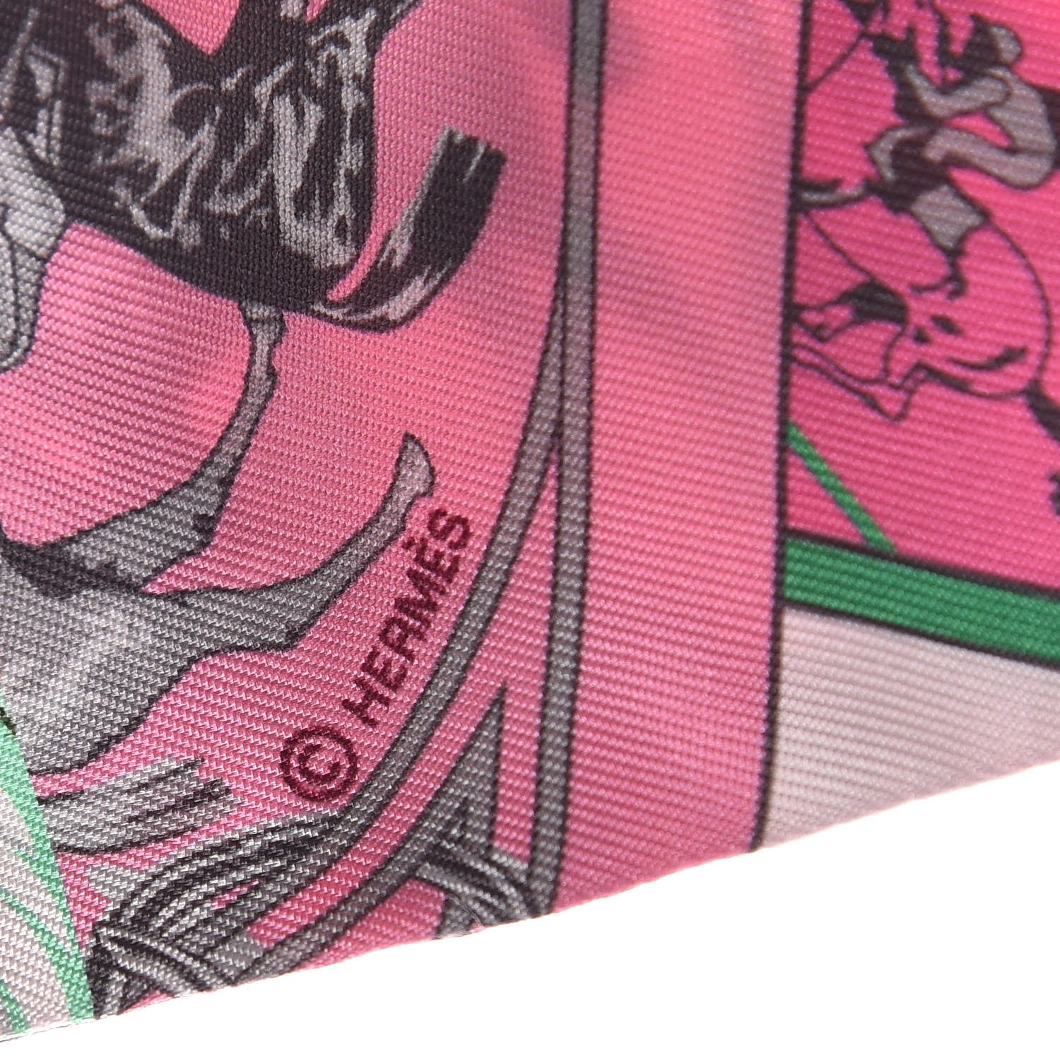 Hermes Silk Cheval Phoenix Twilly Fuchsia Vert Rose 4 of 5