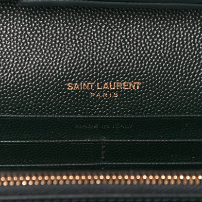 Saint Laurent Grain De Poudre Matelasse Chevron Monogram Chain Wallet Dark Green 5 of 9