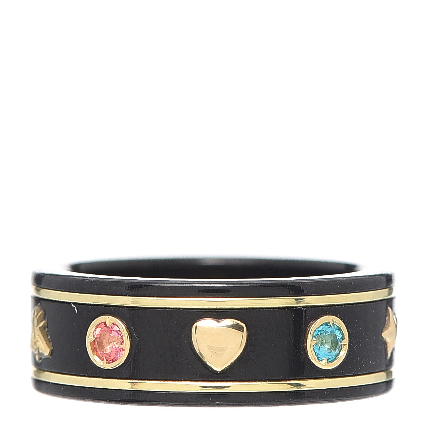 Gucci 18K Yellow Gold Ceramic Topaz Icon Band Ring 51 5.75 Black 3 of 6