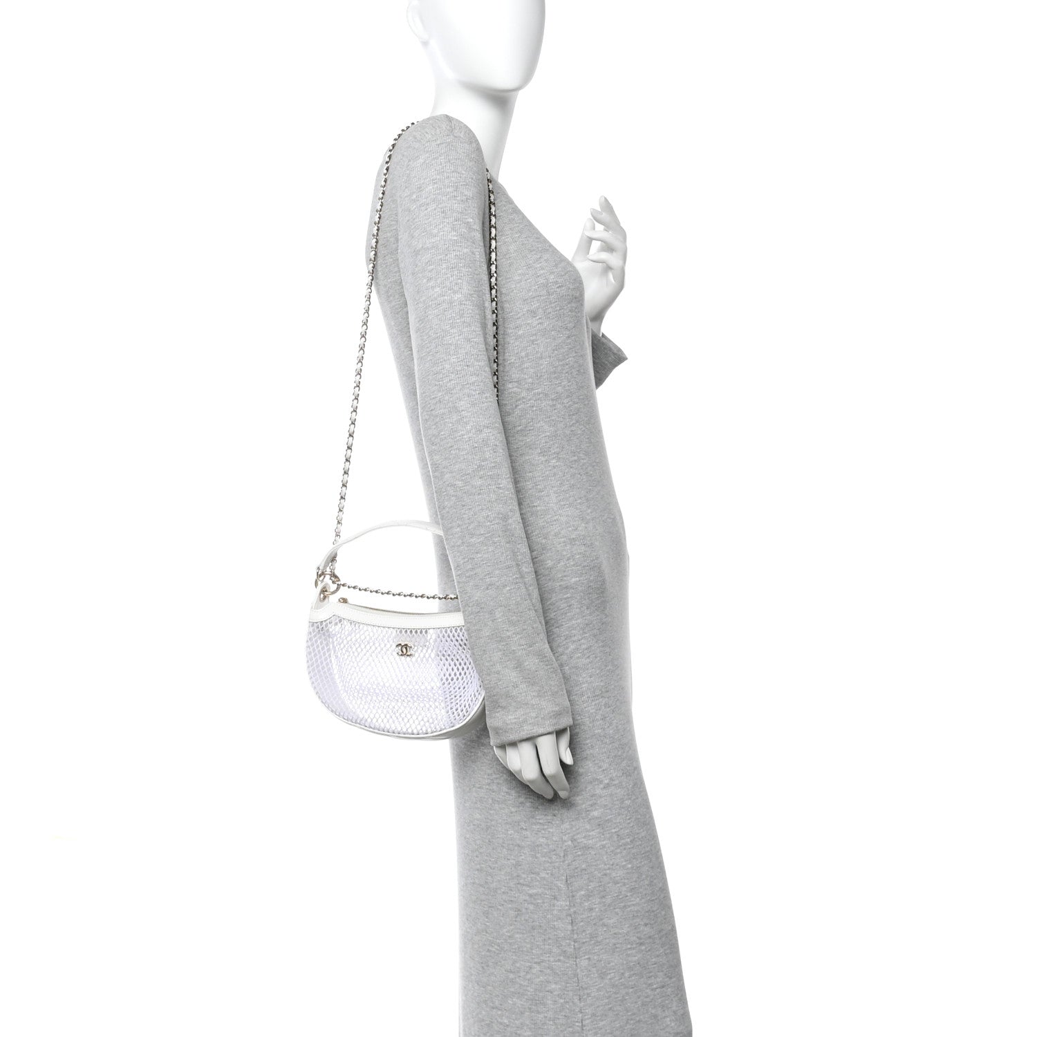 Chanel Mesh Shiny Lambskin Chain Hobo White 2 of 14