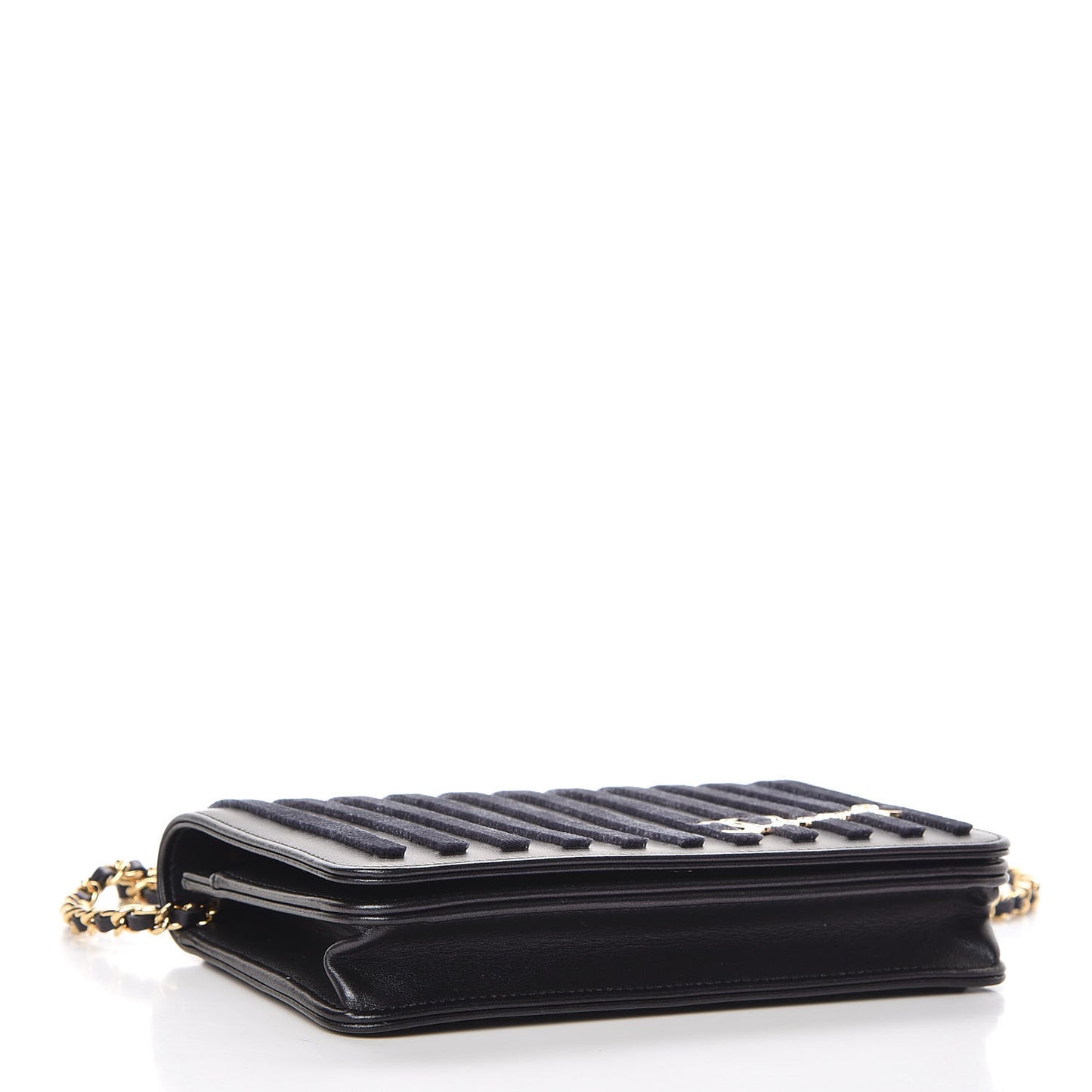 Iridescent Calfskin Velvet Stripe Wallet On Chain WOC Purple