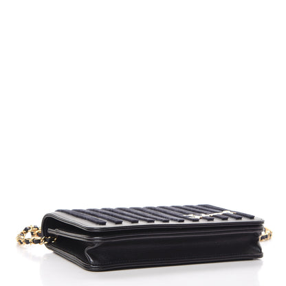 Chanel Iridescent Calfskin Velvet Stripe Wallet On Chain WOC Purple 4 of 12