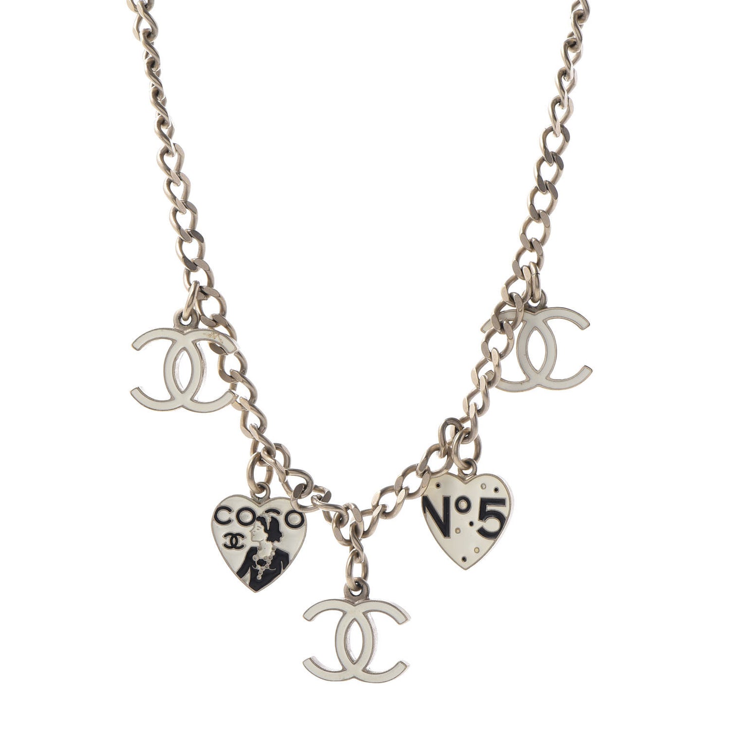 Enamel CC Heart Charm Necklace Light Gold