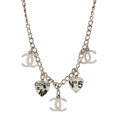 Chanel Enamel CC Heart Charm Necklace Light Gold 1 of 5