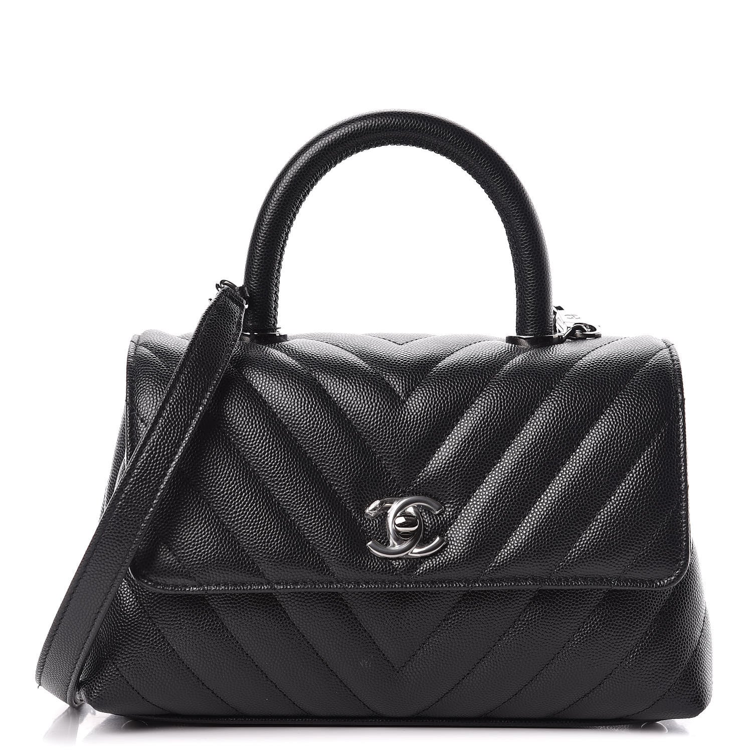 Chanel Caviar Chevron Quilted Mini Coco Handle Flap Black 1 of 10