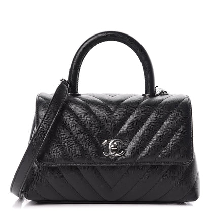 Chanel Caviar Chevron Quilted Mini Coco Handle Flap Black 1 of 10
