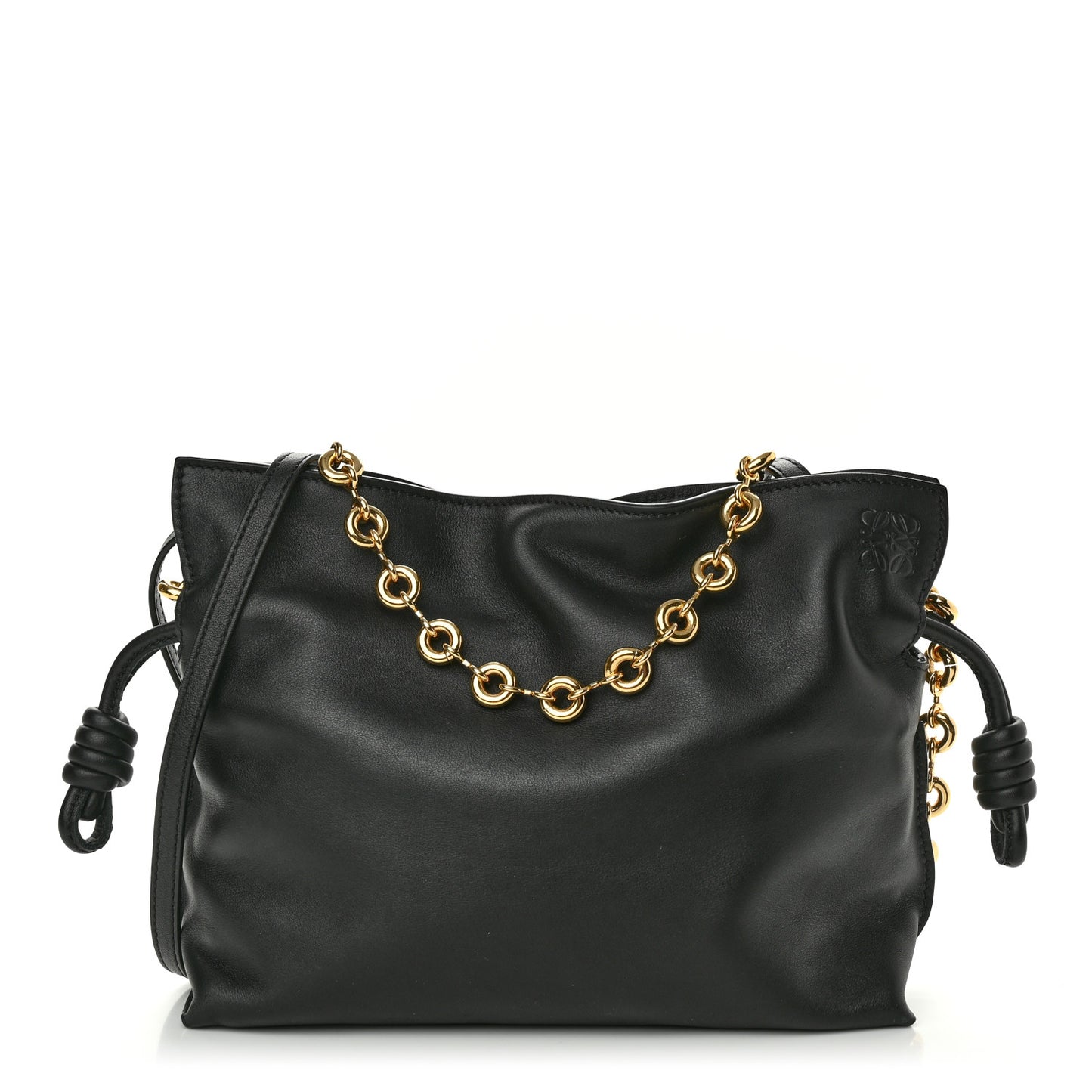 Nappa Calfskin Mini Flamenco Knot Clutch With Chain Black