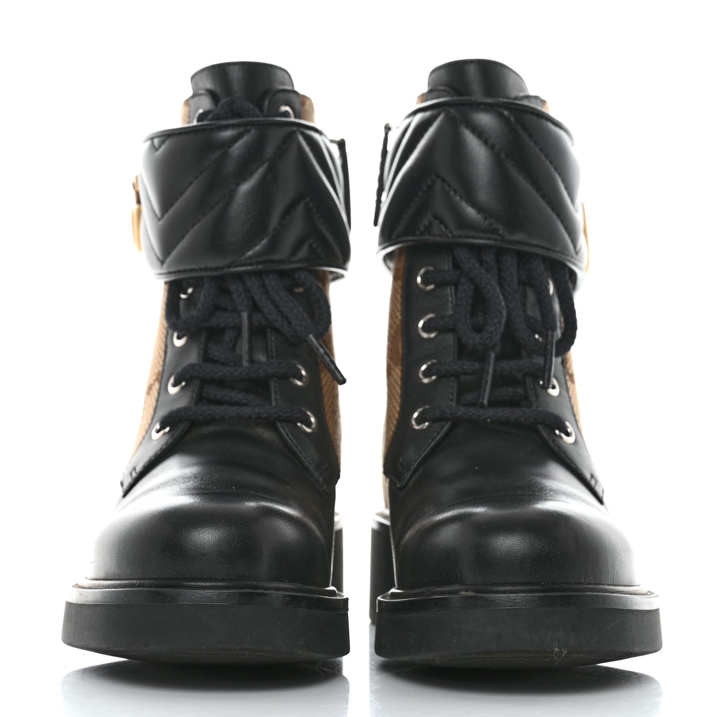 Flores Calfskin Monogram Maxi GG Nappa Matelasse Double G 40mm Ankle Boots 36.5 Black Camel Ebony