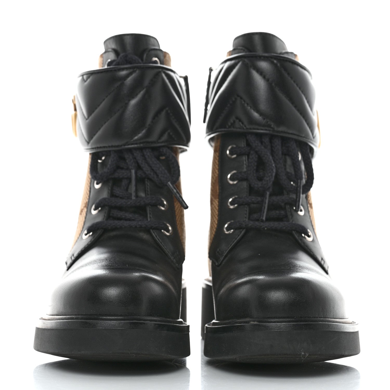 Gucci Flores Calfskin Monogram Maxi GG Nappa Matelasse Double G 40mm Ankle Boots 36.5 Black Camel Ebony 2 of 9