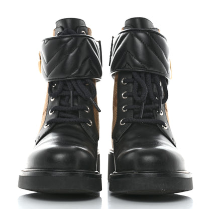 Gucci Flores Calfskin Monogram Maxi GG Nappa Matelasse Double G 40mm Ankle Boots 36.5 Black Camel Ebony 2 of 9