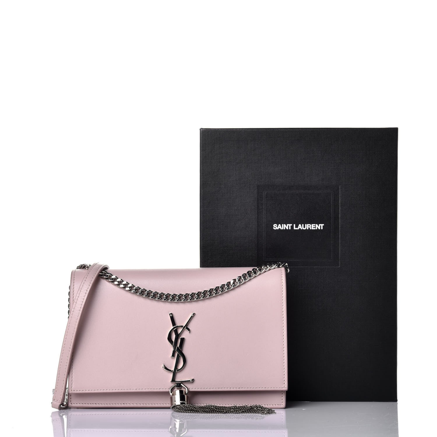 Saint Laurent Smooth Calfskin Classic Monogram Kate Tassel Chain Wallet Marble Pink 9 of 10