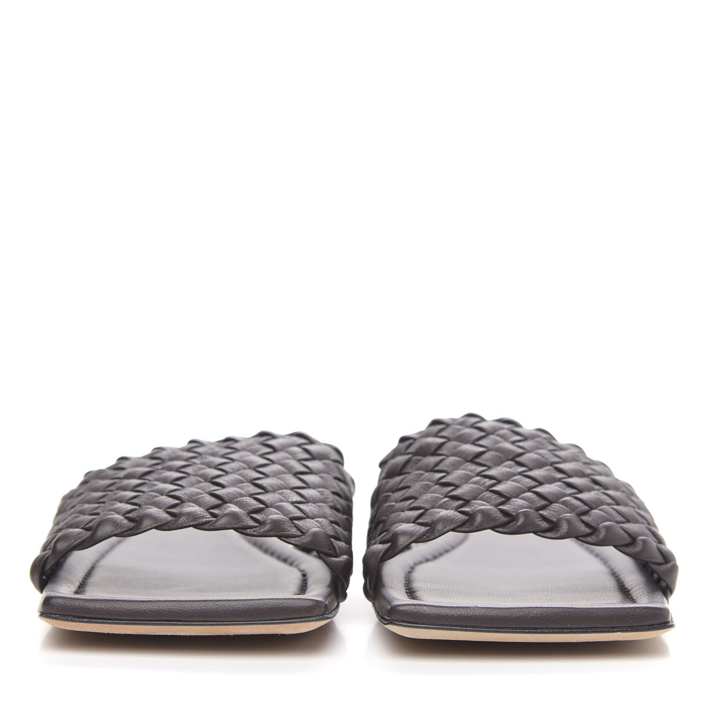 Nappa Intrecciato Squared Toe Flat Sandals 37 Espresso