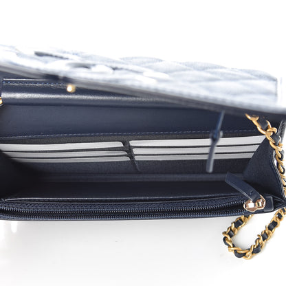Chanel Caviar Quilted CC Filigree Wallet On Chain WOC Navy 5 of 12