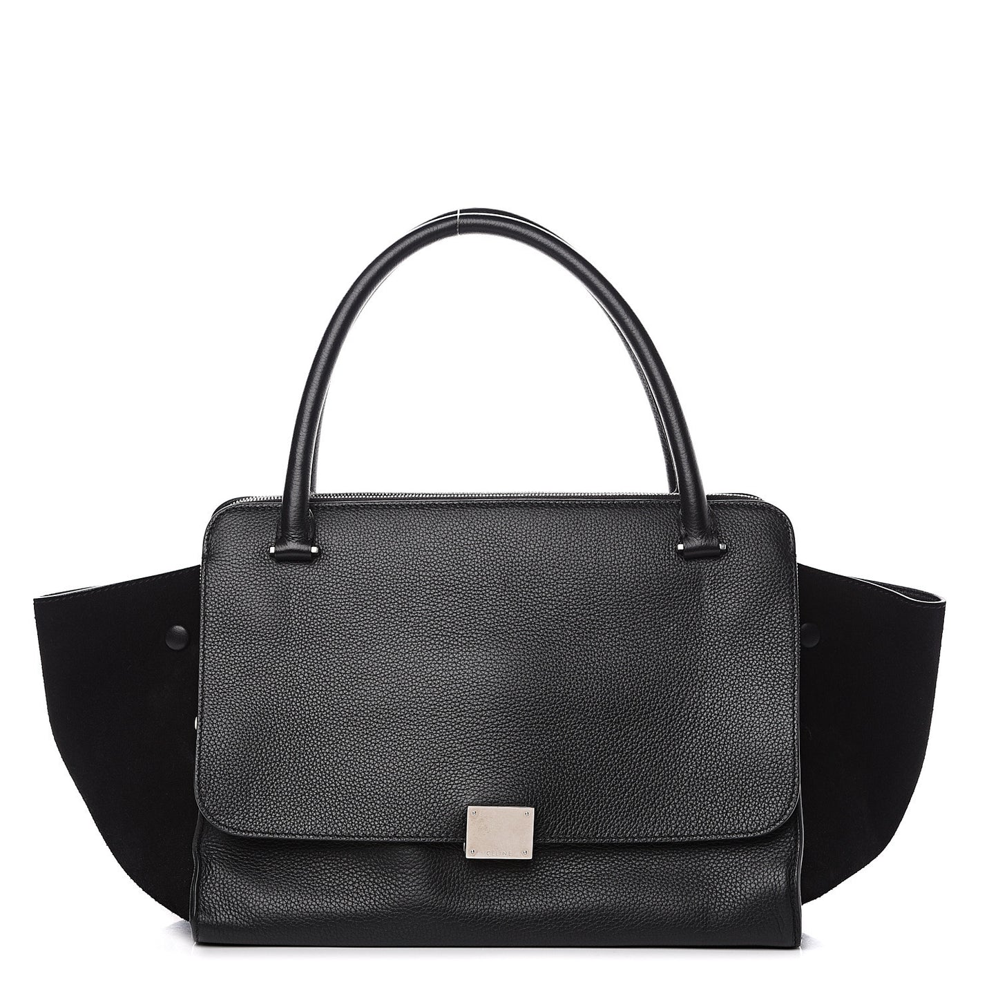 Drummed Calfskin Suede Double Zip Trapeze Black