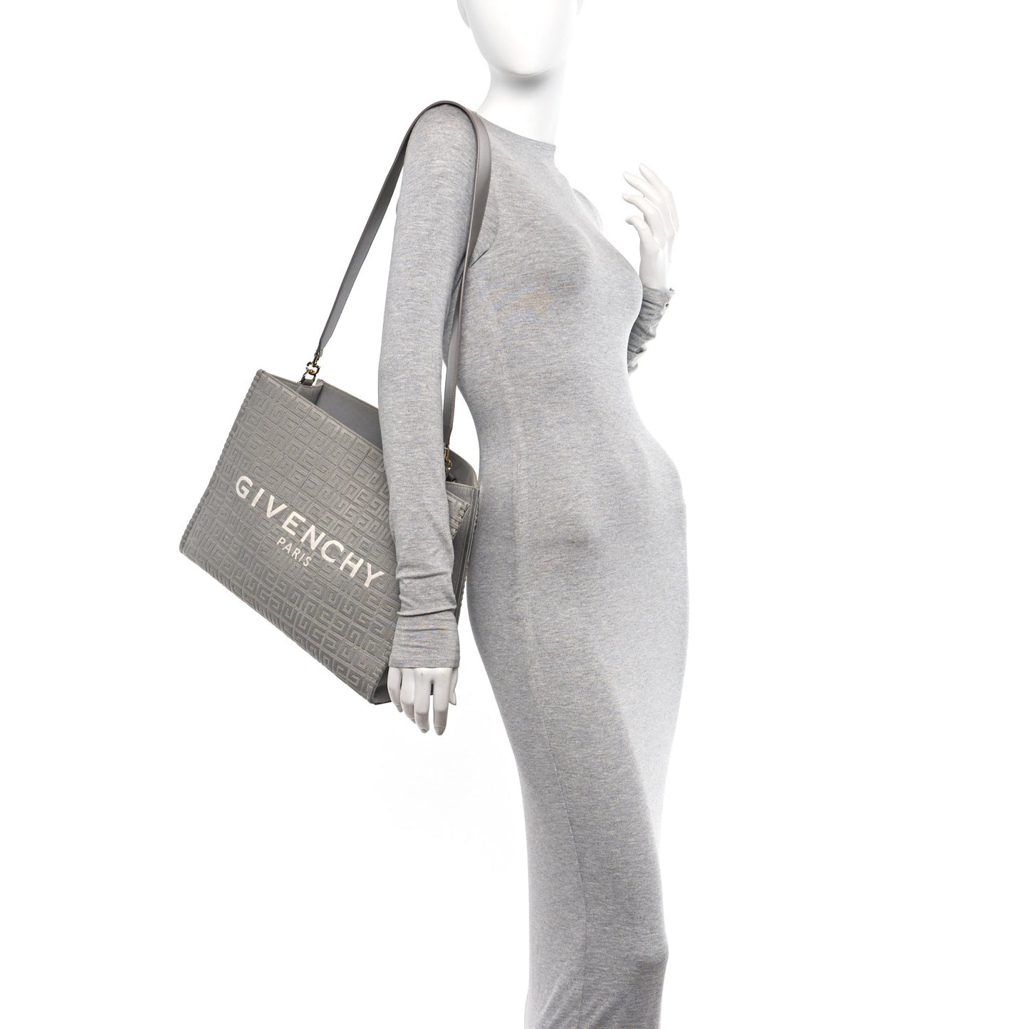 Canvas Jacquard 4G Medium Chain Tote Stone Grey
