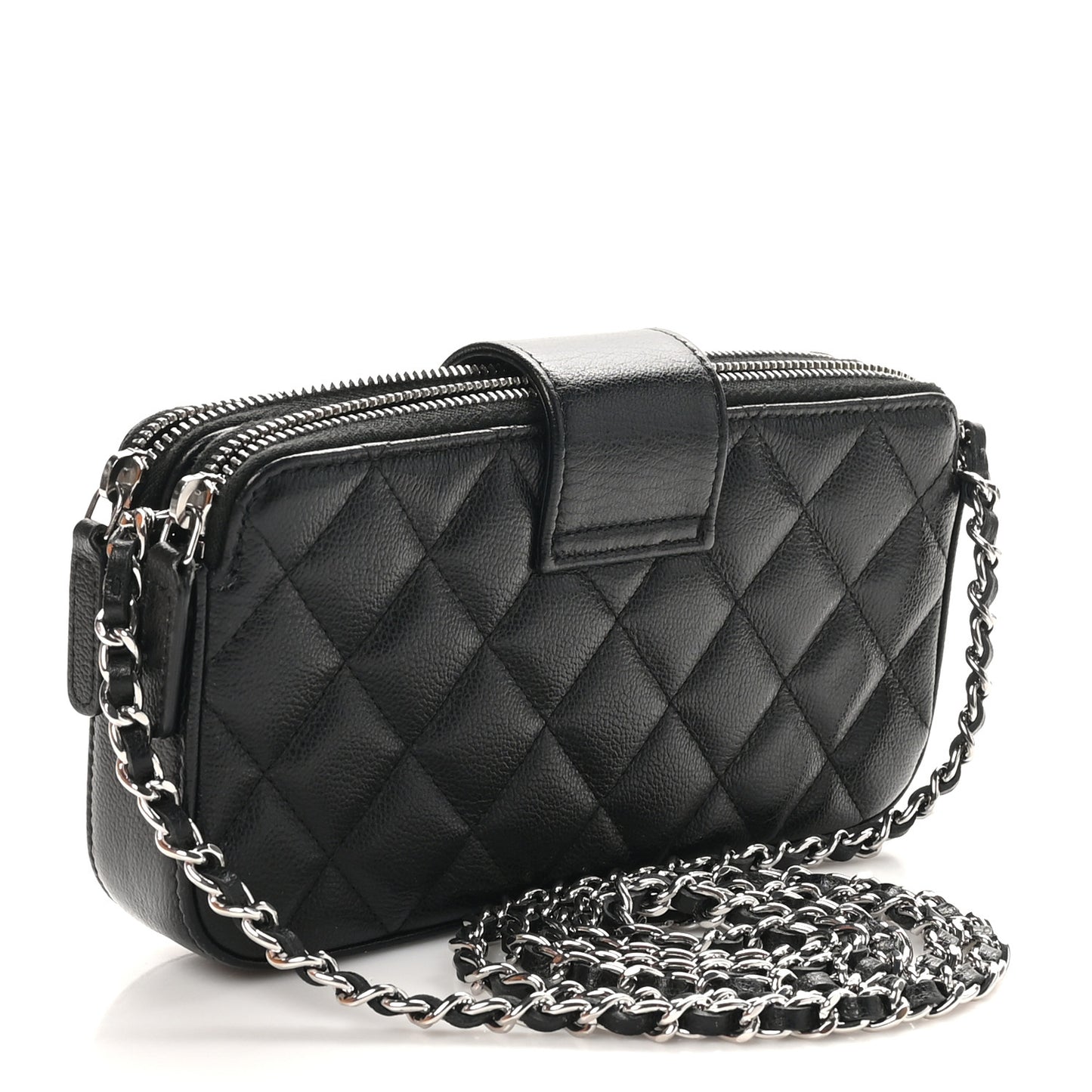 Grained Calfskin Quilted CC Box Clutch With Chain  Black