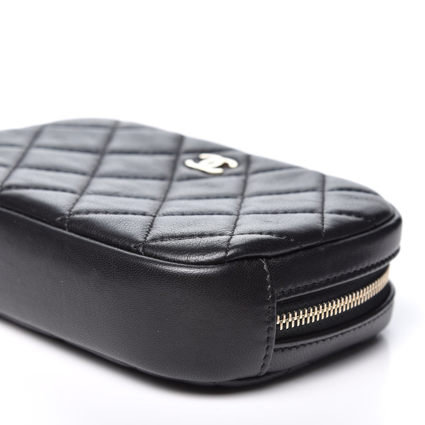 Lambskin Quilted Small Curvy Pouch Cosmetic Case Black